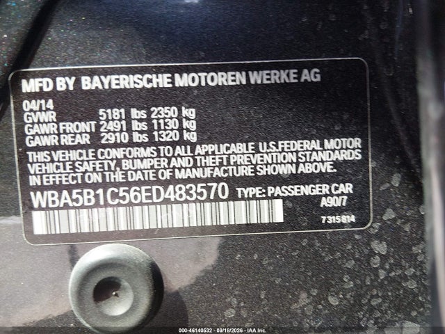 Aukcja sprzedaży 2014 Bmw 535i, vin: WBA5B1C56ED483570, numer aukcji: 46140532