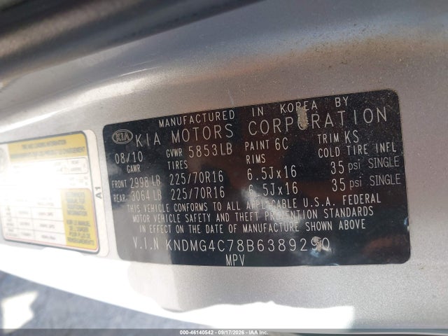 Продажа на аукционе авто 2011 Kia Sedona Lx, vin: KNDMG4C78B6389290, номер лота: 46140542