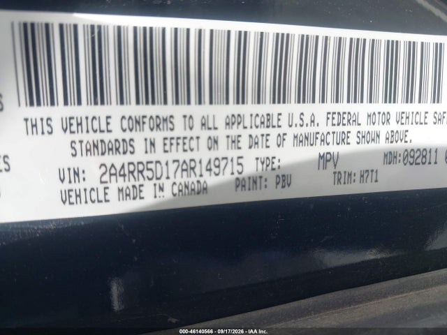 46140566 :رقم المزاد ، 2A4RR5D17AR149715 vin ، 2010 Chrysler Town & Country Touring مزاد بيع