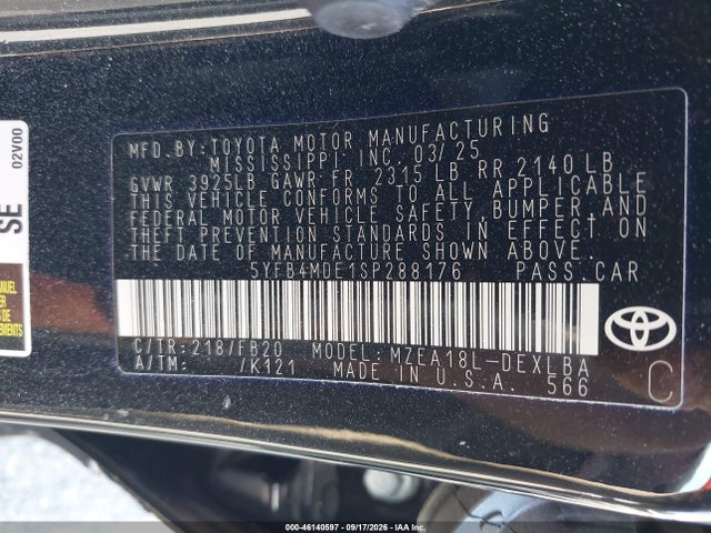 46140597 :رقم المزاد ، 5YFB4MDE1SP288176 vin ، 2025 Toyota Corolla Le مزاد بيع
