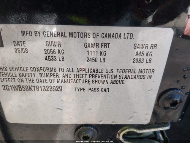 46140601 :رقم المزاد ، 2G1WB58K781323929 vin ، 2008 Chevrolet Impala Ls مزاد بيع