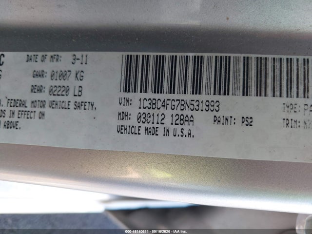 Aukcja sprzedaży 2011 Chrysler 200 Lx, vin: 1C3BC4FG7BN531993, numer aukcji: 46140611