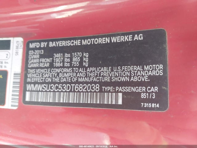 2013 Mini Hardtop Cooper მანქანა იყიდება აუქციონზე, vin: WMWSU3C53DT682038, აუქციონის ნომერი: 46140623