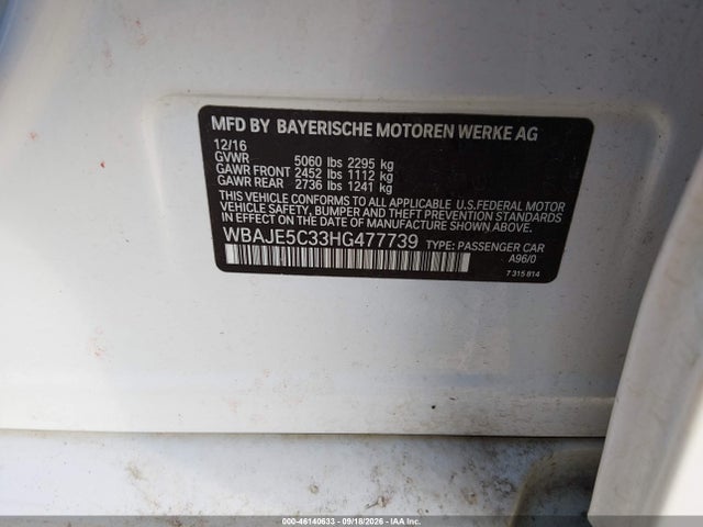 Продаж на аукціоні авто 2017 Bmw 540i, vin: WBAJE5C33HG477739, номер лоту: 46140633
