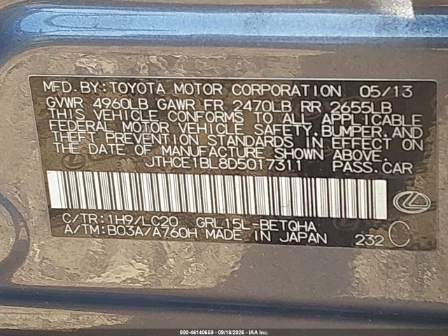 46140659 :رقم المزاد ، JTHCE1BL8D5017311 vin ، 2013 Lexus Gs 350 مزاد بيع
