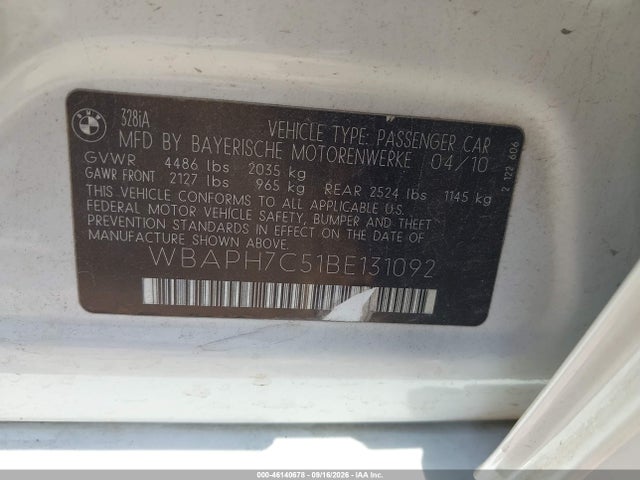 46140678 :رقم المزاد ، WBAPH7C51BE131092 vin ، 2011 Bmw 328i مزاد بيع