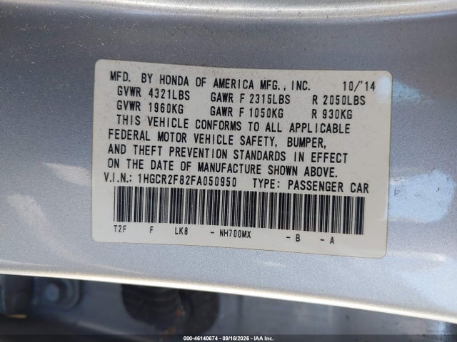 Honda Accord Ex-l 2015 1HGCR2F82FA050950 Image 9