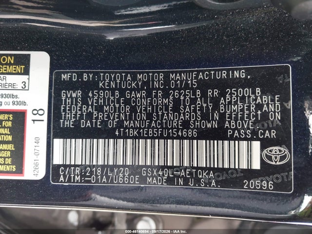 Продажа на аукционе авто 2015 Toyota Avalon Xle Touring Se, vin: 4T1BK1EB5FU154686, номер лота: 46140694