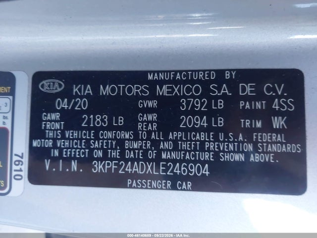 KIA Forte Lxs 2020 3KPF24ADXLE246904 Image 9