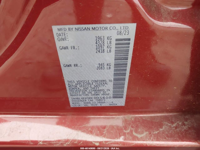 Продажа на аукционе авто 2024 Nissan Altima Sl Fwd, vin: 1N4BL4EV3RN305610, номер лота: 46140690