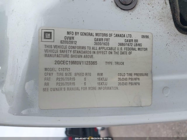 Aukcja sprzedaży 1997 Chevrolet C1500 Fleetside, vin: 2GCEC19M0V1123365, numer aukcji: 46140718