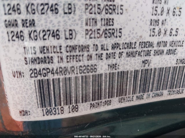 Продажа на аукционе авто 1997 Dodge Grand Caravan Se, vin: 2B4GP44R0VR162666, номер лота: 46140722
