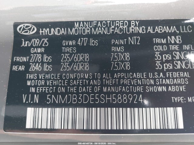 Продажа на аукционе авто 2025 Hyundai Tucson Sel, vin: 5NMJB3DE5SH588924, номер лота: 46140736