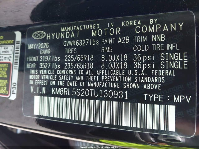 Продаж на аукціоні авто 2026 Hyundai Palisade Sel 7p, vin: KM8RL5S20TU130931, номер лоту: 46140741