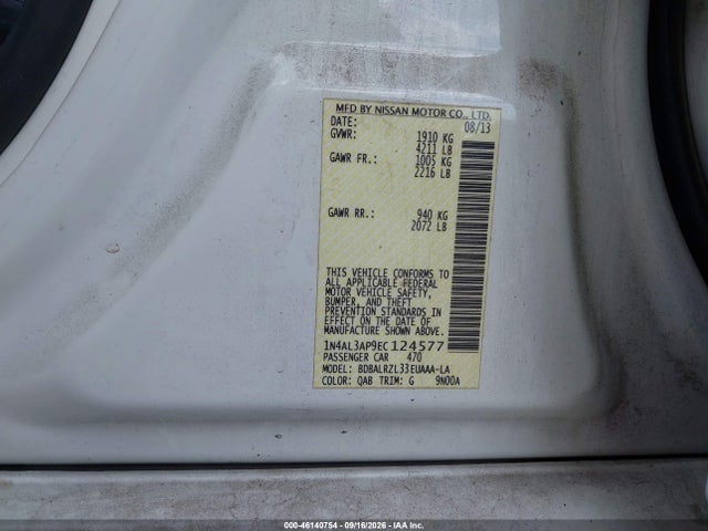 Продажа на аукционе авто 2014 Nissan Altima 2.5 S, vin: 1N4AL3AP9EC124577, номер лота: 46140754