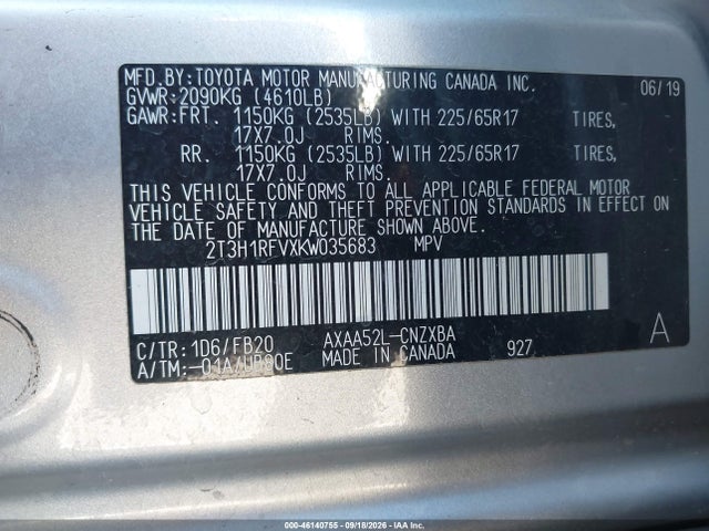 2019 Toyota Rav4 Le მანქანა იყიდება აუქციონზე, vin: 2T3H1RFVXKW035683, აუქციონის ნომერი: 46140755