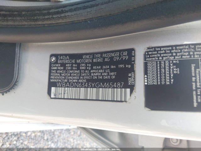 Aukcja sprzedaży 2000 Bmw 540ia, vin: WBADN6343YGM65487, numer aukcji: 46140779