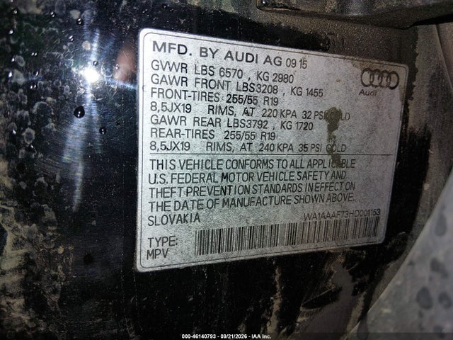 Aukcja sprzedaży 2017 Audi Q7 3.0t Premium, vin: WA1AAAF73HD001153, numer aukcji: 46140793