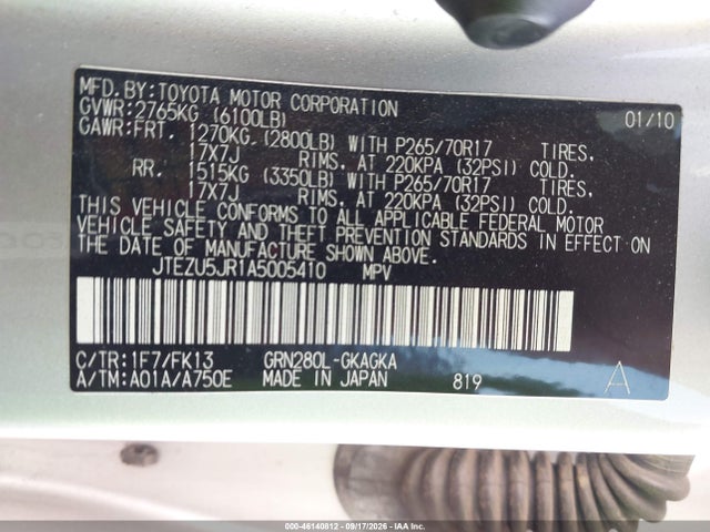 Продаж на аукціоні авто 2010 Toyota 4runner Sr5 V6, vin: JTEZU5JR1A5005410, номер лоту: 46140812