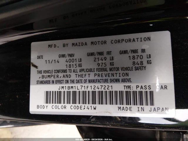 Aukcja sprzedaży 2015 Mazda Mazda3 I Touring, vin: JM1BM1L71F1247221, numer aukcji: 46140829