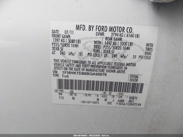 Продаж на аукціоні авто 2011 Ford Explorer Xlt, vin: 1FMHK7D88BGA95676, номер лоту: 46140843