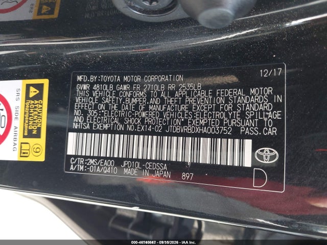 Toyota Mirai 2017 JTDBVRBDXHA003752 Image 9