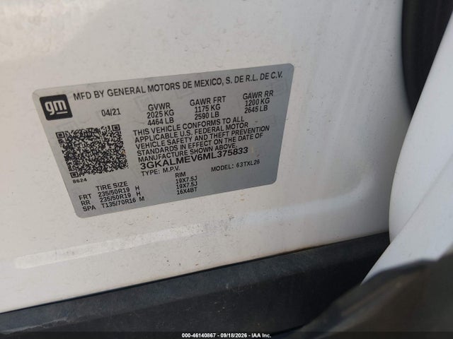46140867 :رقم المزاد ، 3GKALMEV6ML375833 vin ، 2021 Gmc Terrain Fwd Sle مزاد بيع
