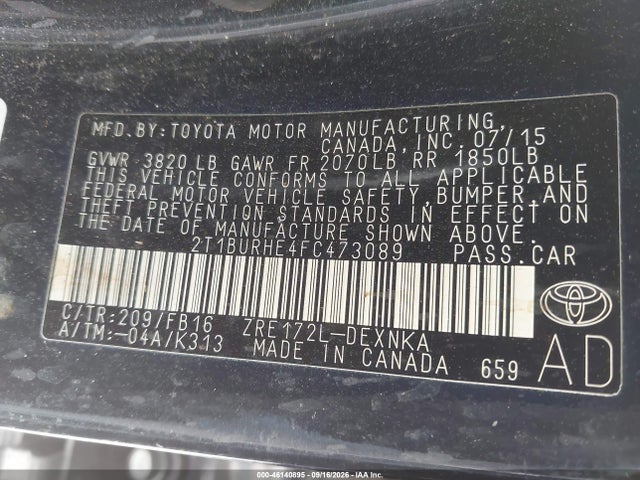 46140895 :رقم المزاد ، 2T1BURHE4FC473089 vin ، 2015 Toyota Corolla Le مزاد بيع