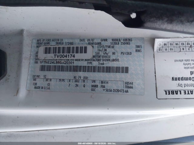Продаж на аукціоні авто 2008 Ford E-250 Commercial/recreational, vin: 1FTNE24L88DA20301, номер лоту: 46140900