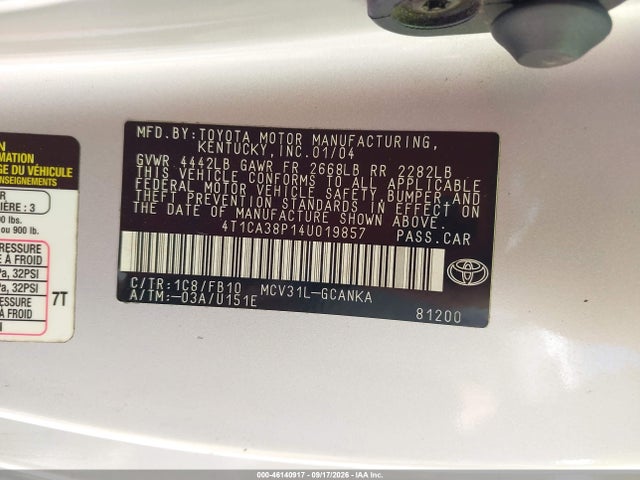 Aukcja sprzedaży 2004 Toyota Camry Solara Se V6, vin: 4T1CA38P14U019857, numer aukcji: 46140917