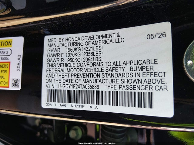 1HGCY1F24TA035886 Honda ACCORD LX