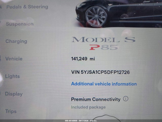 46140959 :رقم المزاد ، 5YJSA1CP5DFP12726 vin ، 2013 Tesla Model S Performance مزاد بيع
