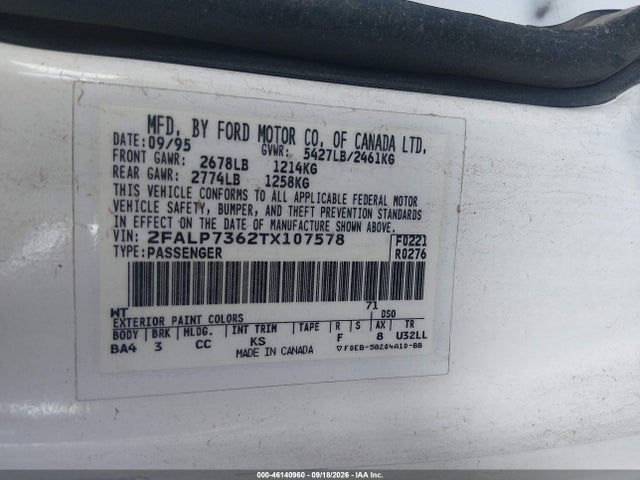 Aukcja sprzedaży 1996 Ford Crown Victoria, vin: 2FALP7362TX107578, numer aukcji: 46140960