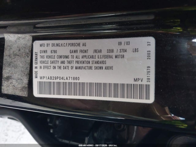 Aukcja sprzedaży 2004 Porsche Cayenne S, vin: WP1AB29P04LA71860, numer aukcji: 46140963