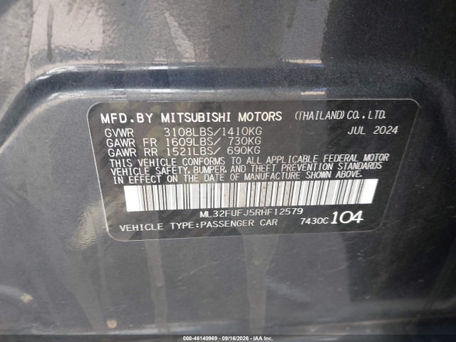 Продажа на аукционе авто 2024 Mitsubishi Mirage G4 Black Edition/es/le, vin: ML32FUFJ5RHF12579, номер лота: 46140969
