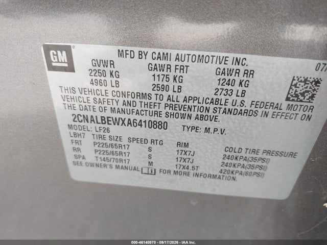 Aukcja sprzedaży 2010 Chevrolet Equinox Ls, vin: 2CNALBEWXA6410880, numer aukcji: 46140970