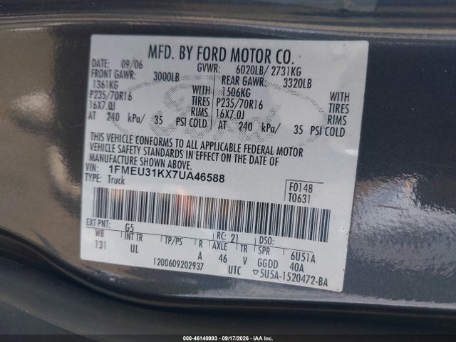 Продажа на аукционе авто 2007 Ford Explorer Sport Trac Xlt, vin: 1FMEU31KX7UA46588, номер лота: 46140993