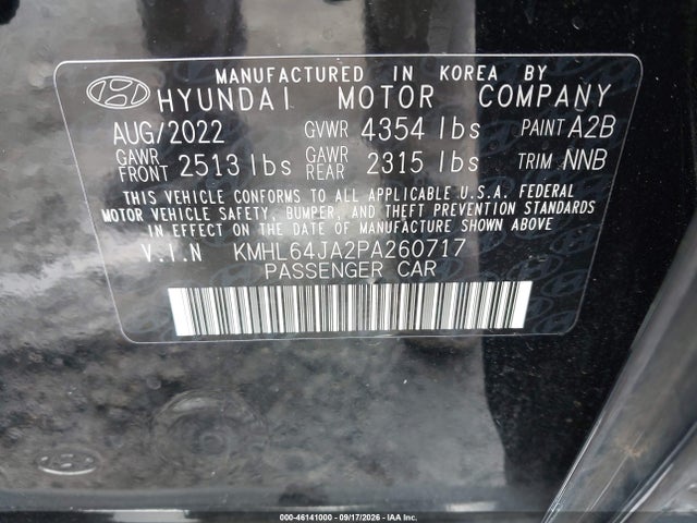 Aukcja sprzedaży 2023 Hyundai Sonata Sel, vin: KMHL64JA2PA260717, numer aukcji: 46141000