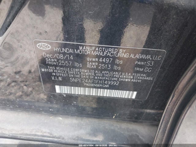 Продаж на аукціоні авто 2015 Hyundai Sonata Se, vin: 5NPE24AF1FH149992, номер лоту: 46141004