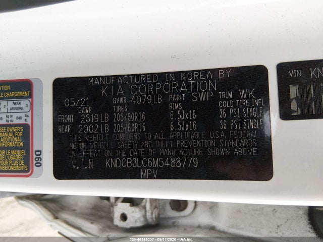 Продажа на аукционе авто 2021 Kia Niro Lx, vin: KNDCB3LC6M5488779, номер лота: 46141007