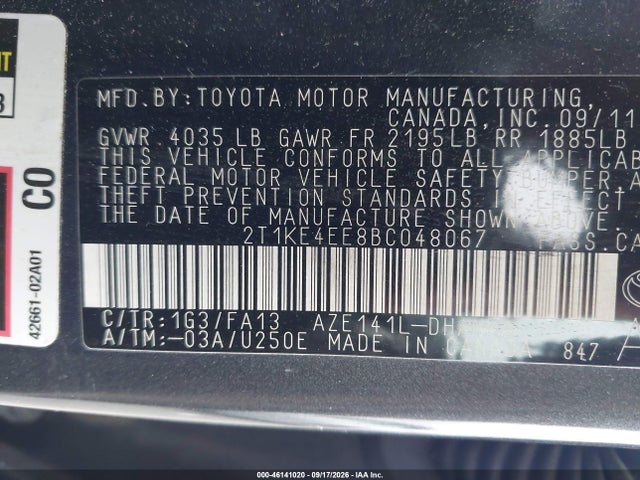 Продажа на аукционе авто 2011 Toyota Matrix S, vin: 2T1KE4EE8BC048067, номер лота: 46141020