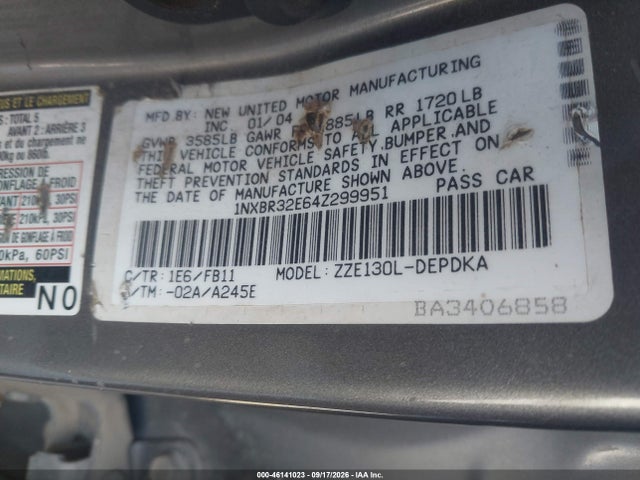 Aukcja sprzedaży 2004 Toyota Corolla Ce, vin: 1NXBR32E64Z299951, numer aukcji: 46141023