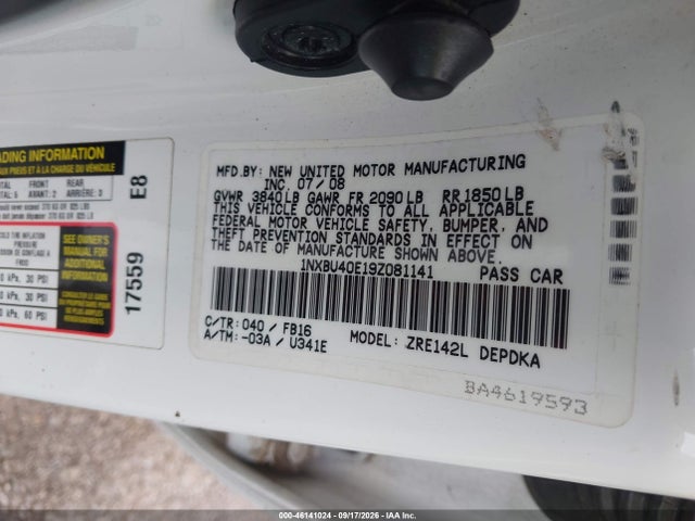 Продажа на аукционе авто 2009 Toyota Corolla Le, vin: 1NXBU40E19Z081141, номер лота: 46141024