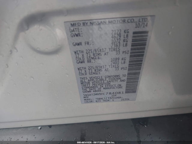 46141026 :رقم المزاد ، 5N1AT2MV9FC784081 vin ، 2015 Nissan Rogue Sv مزاد بيع