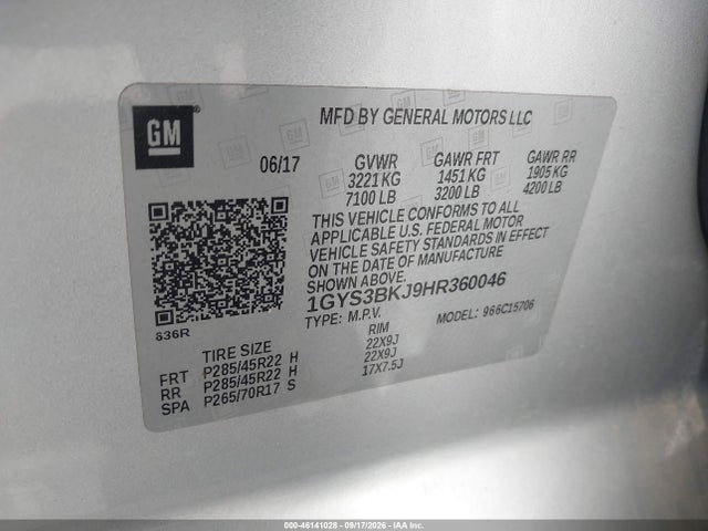 46141028 :رقم المزاد ، 1GYS3BKJ9HR360046 vin ، 2017 Cadillac Escalade Luxury مزاد بيع