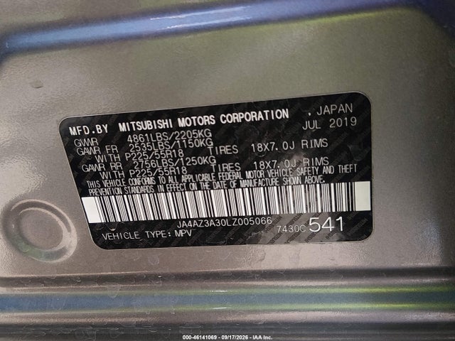 Aukcja sprzedaży 2020 Mitsubishi Outlander Se 2.4 S-awc, vin: JA4AZ3A30LZ005066, numer aukcji: 46141069