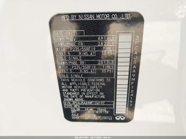 3PCAJ5AA9MF124197 Infiniti Qx50 Pure