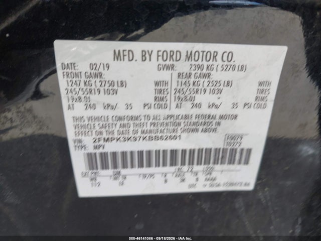 Продажа на аукционе авто 2019 Ford Edge Titanium, vin: 2FMPK3K97KBB62601, номер лота: 46141086