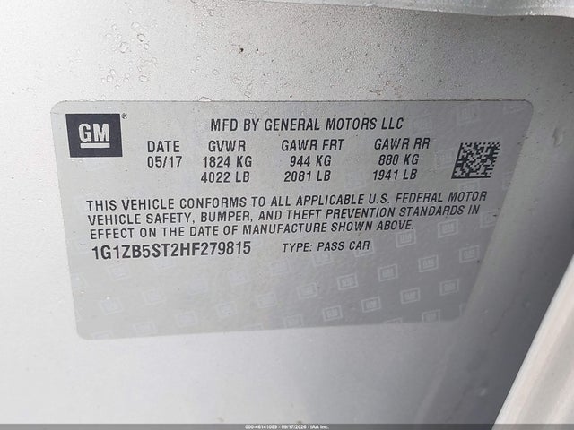 2017 Chevrolet Malibu Ls მანქანა იყიდება აუქციონზე, vin: 1G1ZB5ST2HF279815, აუქციონის ნომერი: 46141089