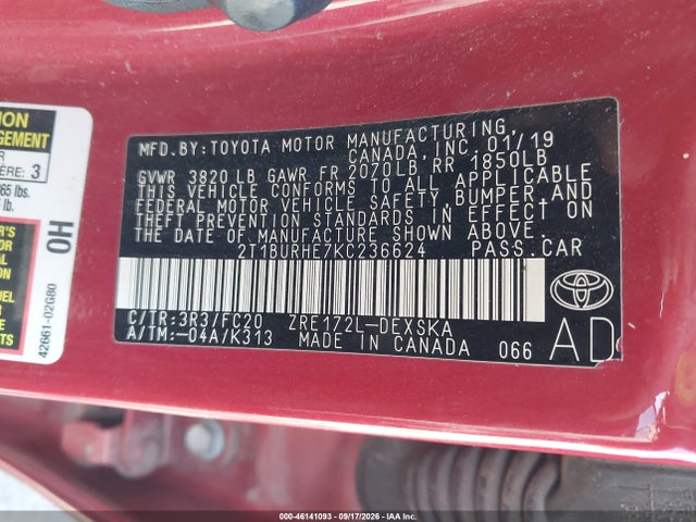 Toyota COROLLA SE 2019 2T1BURHE7KC236624 Image 9